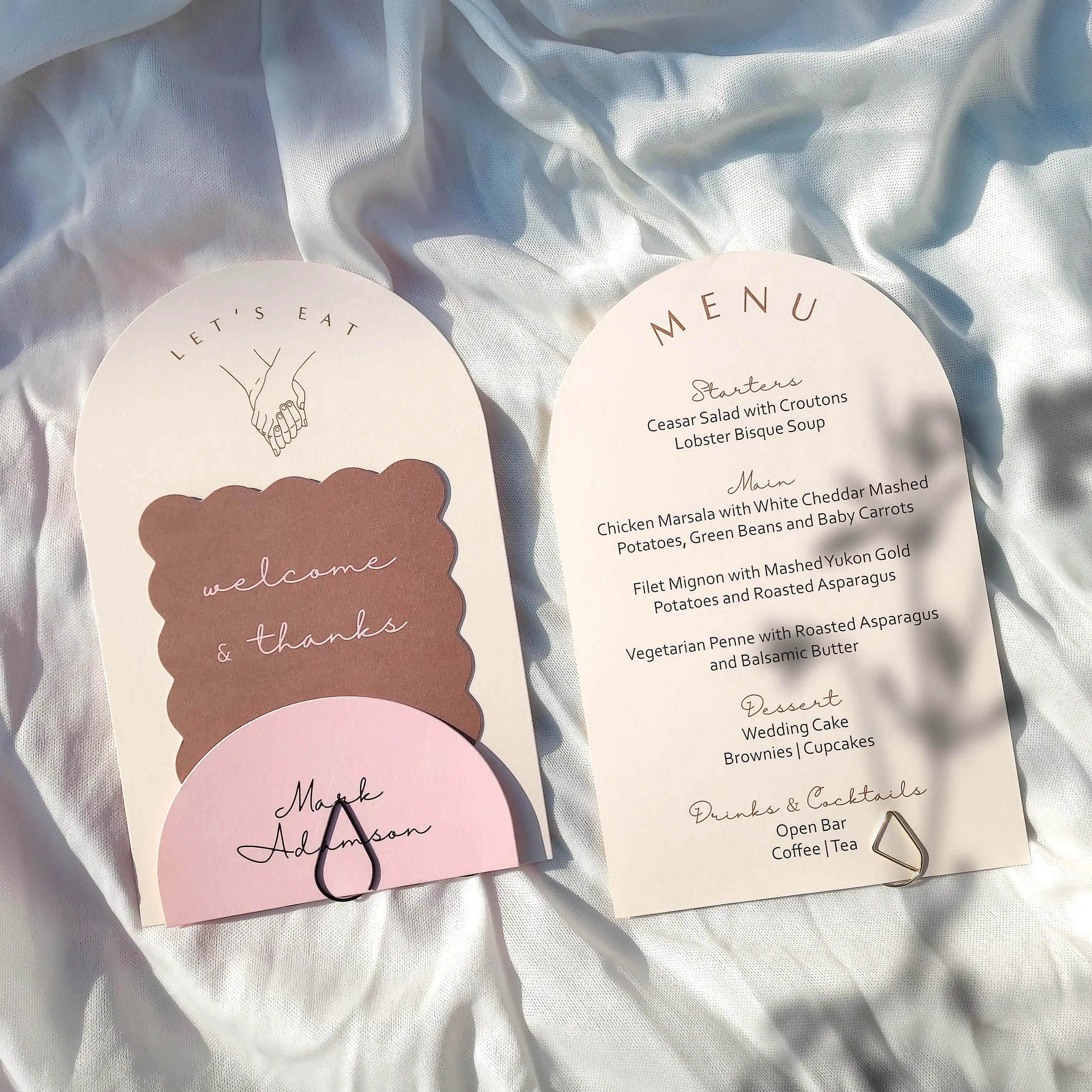 Buy Personalized Wedding Menu Cards – Custom Die-Cut WEDDING MENU Card with Thank you Card and Place Card and Paper Clip | OddPlanPrint