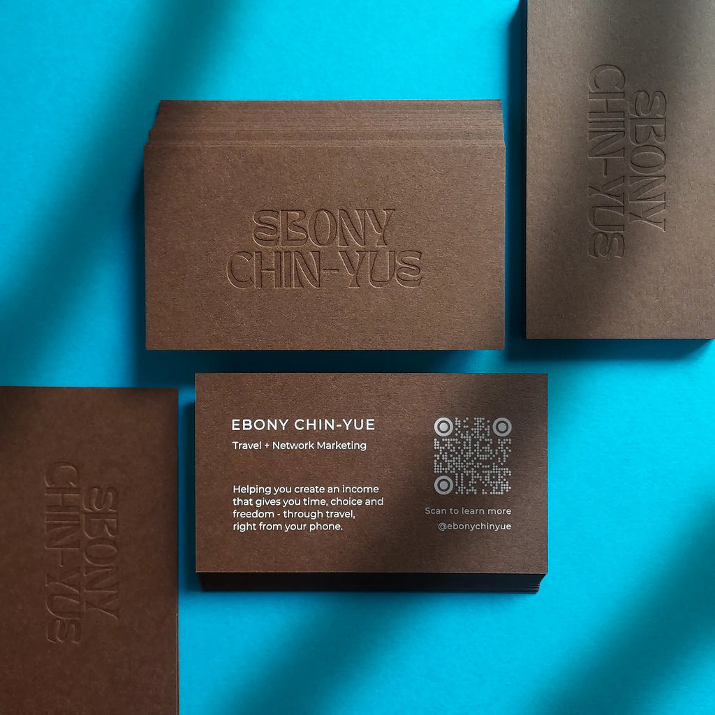 Buy Professional Business Cards - brown stock, blind deboss mark and white foil that reads fast - OddPlanPrint