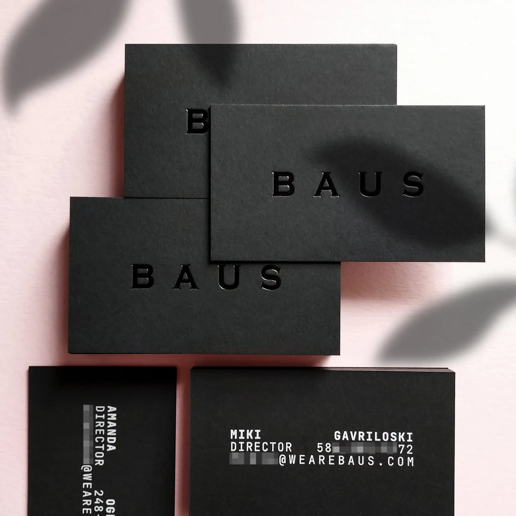 Buy Premium Business Cards - All black cards with black foil mark and crisp white text - OddPlanPrint
