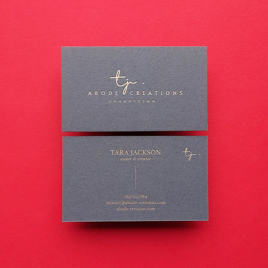 Buy Visionary Custom Dark Grey Business Cards – Foil Crest Emblem | OddPlanPrint