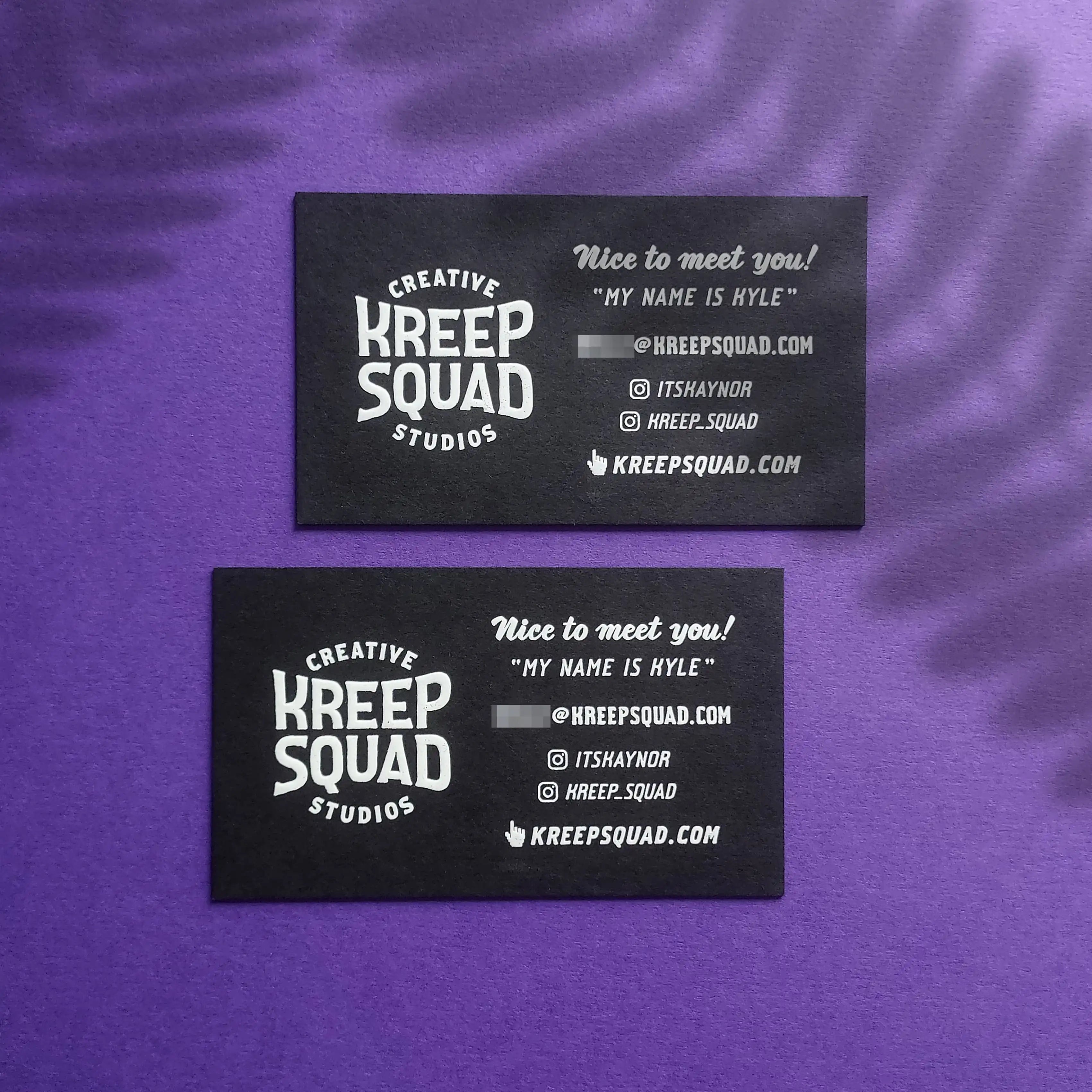 Order Luxury Black Business Cards - 38pt thick with white foil with emboss - OddPlanPrint